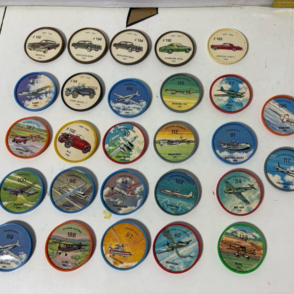 Vintage Collectible Pogs with Vehicle Designs